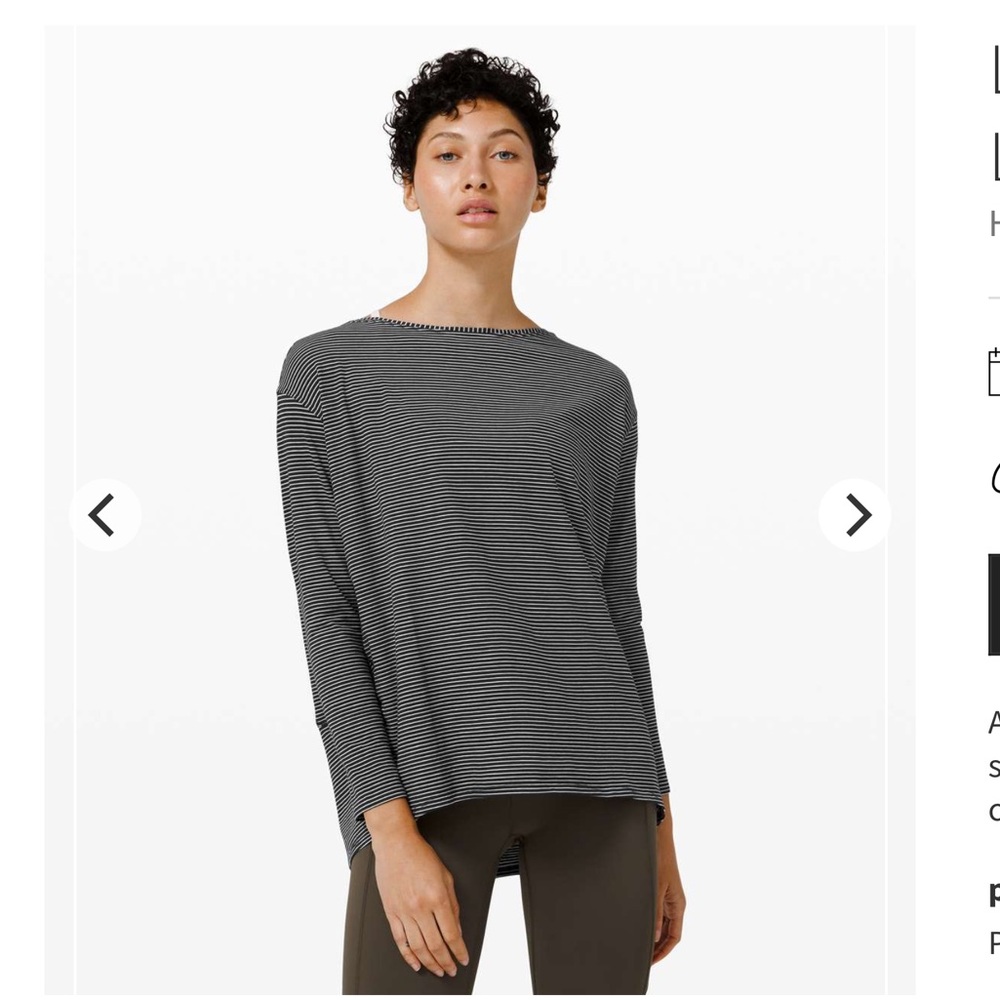 Lululemon Back In Action Long Sleeve Hype Stripe Black White - Size 10